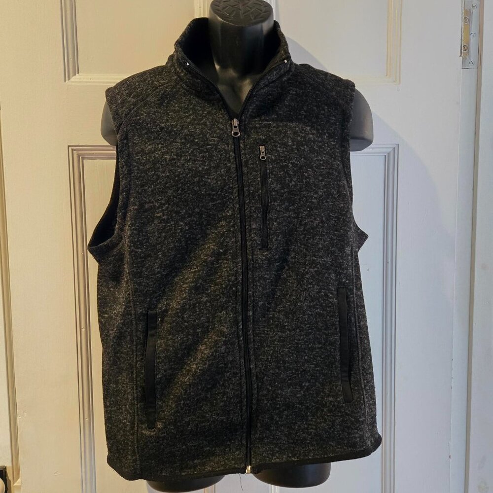 Men's Beverly Hills Polo Club Fleece Vest Size L Black Zip Pockets Sleeveless